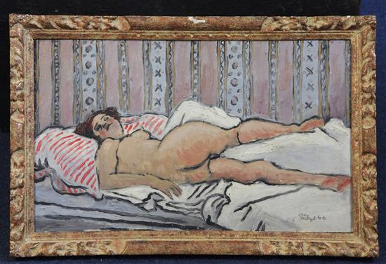 Franz Pribyl (1915-1975) Reclining female nude 10.5 x 17.5in.